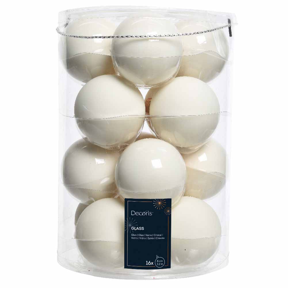 Confezione di 16 palline di Natale in vetro bianco lana 8cm 1