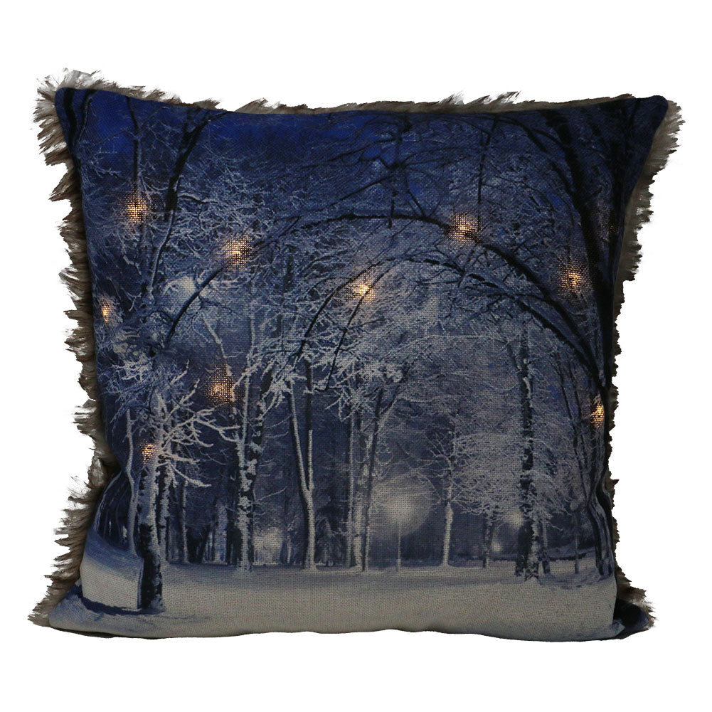 Cuscino luminoso bosco innevato con pelliccia 45x45cm 3