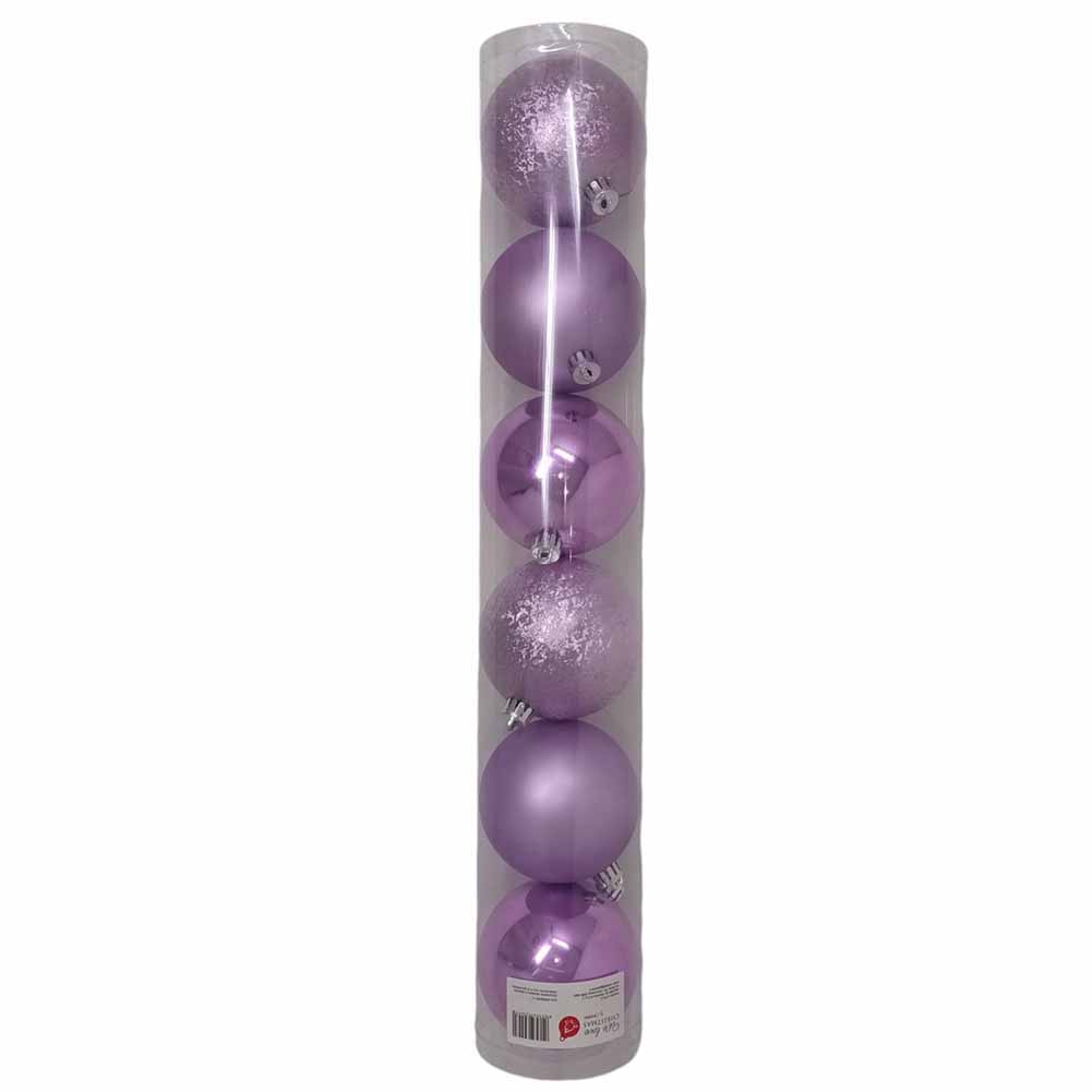 Tubo 6 palline di Natale di plastica 8 cm Lilla 1