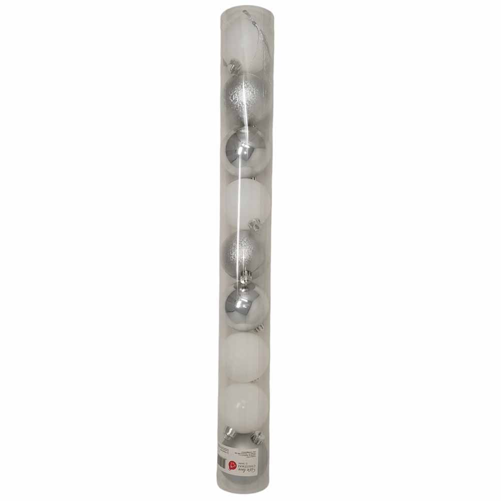 Tubo 9 palline di Natale di plastica 6 cm Bianco 1