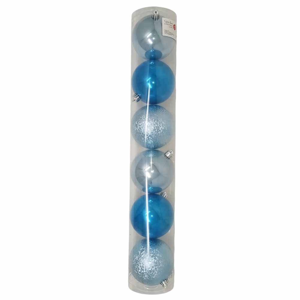 Tubo 6 palline di Natale di plastica 8 cm Mix Blu e Azzurro 1