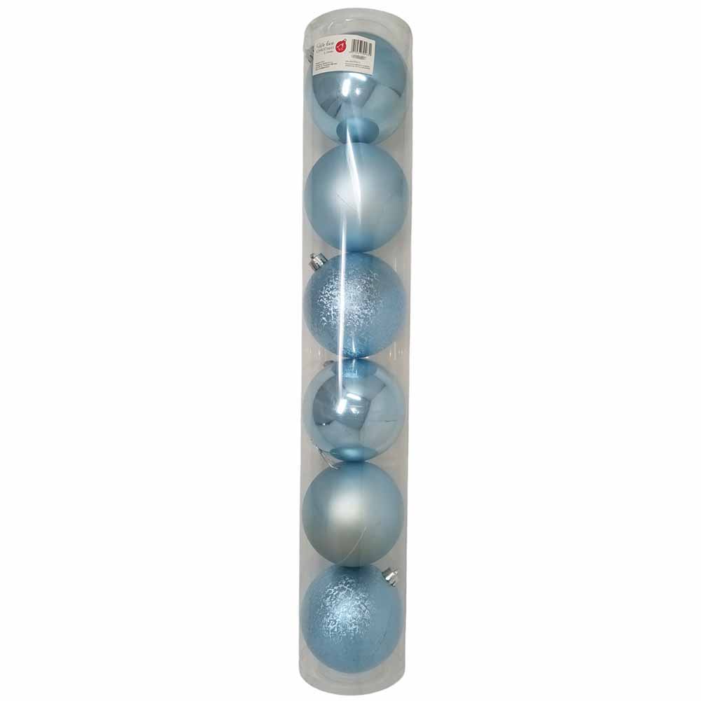 Tubo 6 palline di Natale di plastica 8 cm Azzurro 1