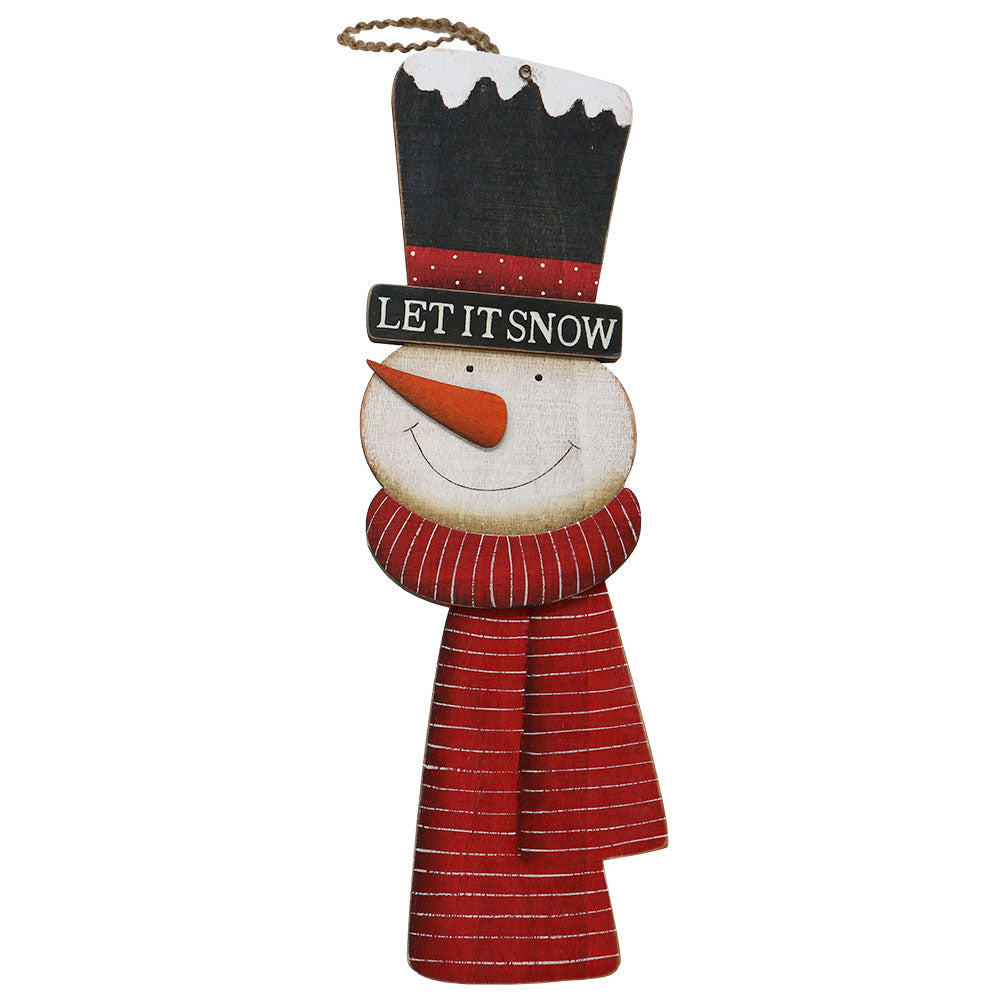 Fuoriporta in legno con volto Babbo Natale o Pupazzo di neve 14x36cm 1pezzo 3