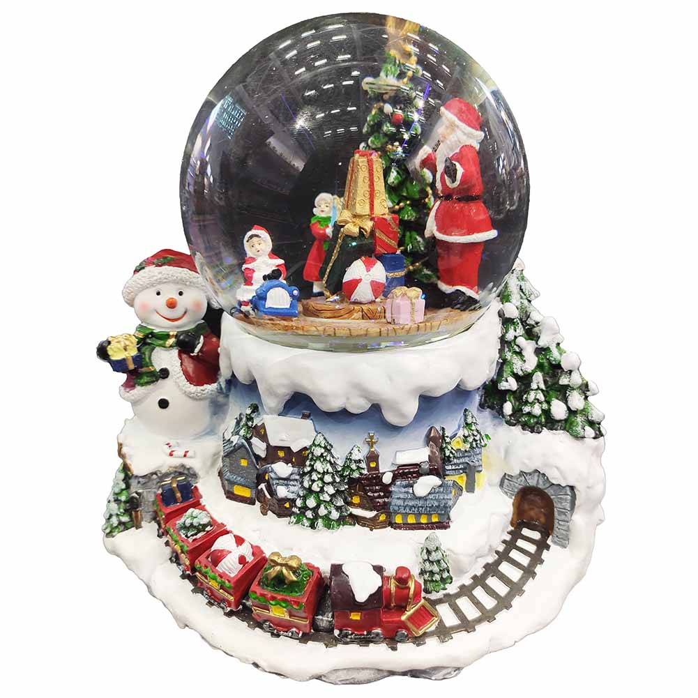 Boule de neige Carillon Babbo Natale con base trenino 13cm 1