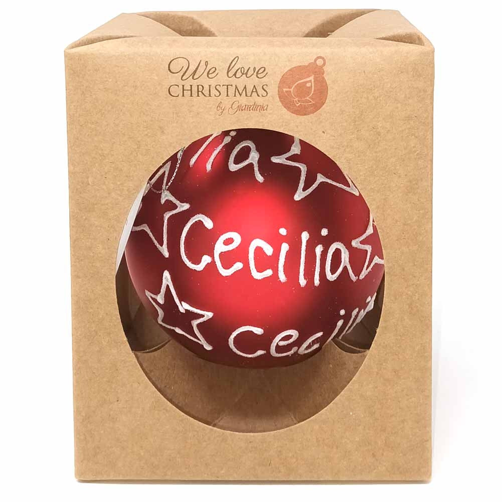 Pallina di Natale in vetro 10cm Rosso opaco scritta Cecilia 1