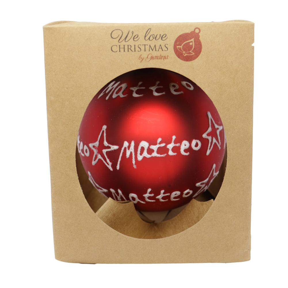 Pallina di Natale in vetro 10cm Rosso opaco scritta Matteo 1
