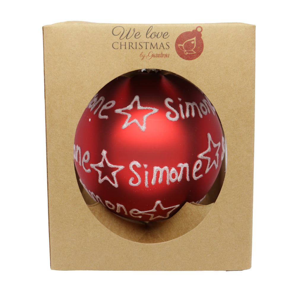 Pallina di Natale in vetro 10cm Rosso opaco scritta Simone 1