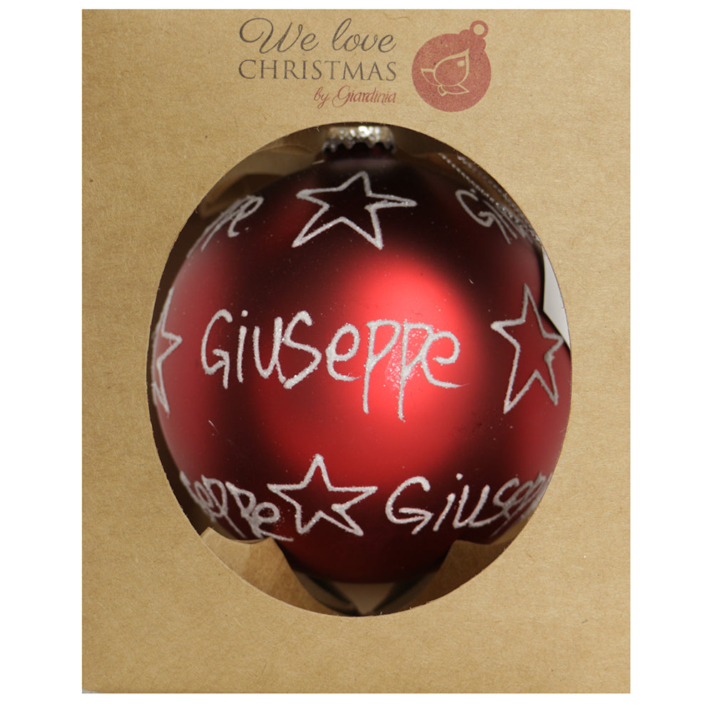 Pallina di Natale in vetro 10cm Rosso opaco scritta Giuseppe 1