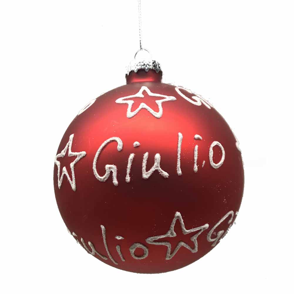 Pallina di Natale in vetro 10cm rosso opaco scritta Giulio 1