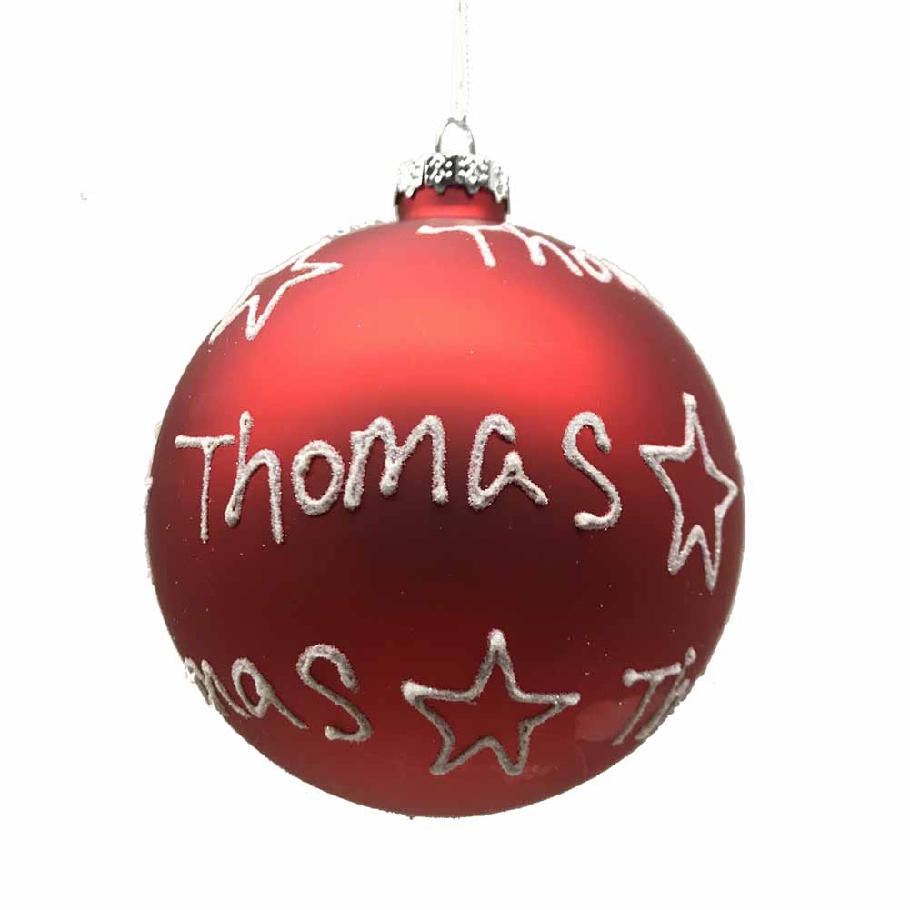 Pallina di Natale in vetro 10cm rosso opaco scritta Thomas 1