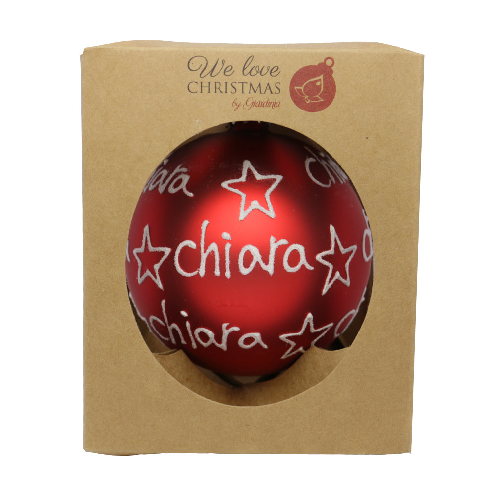 Pallina di Natale in vetro 10cm Rosso opaco scritta Chiara 1