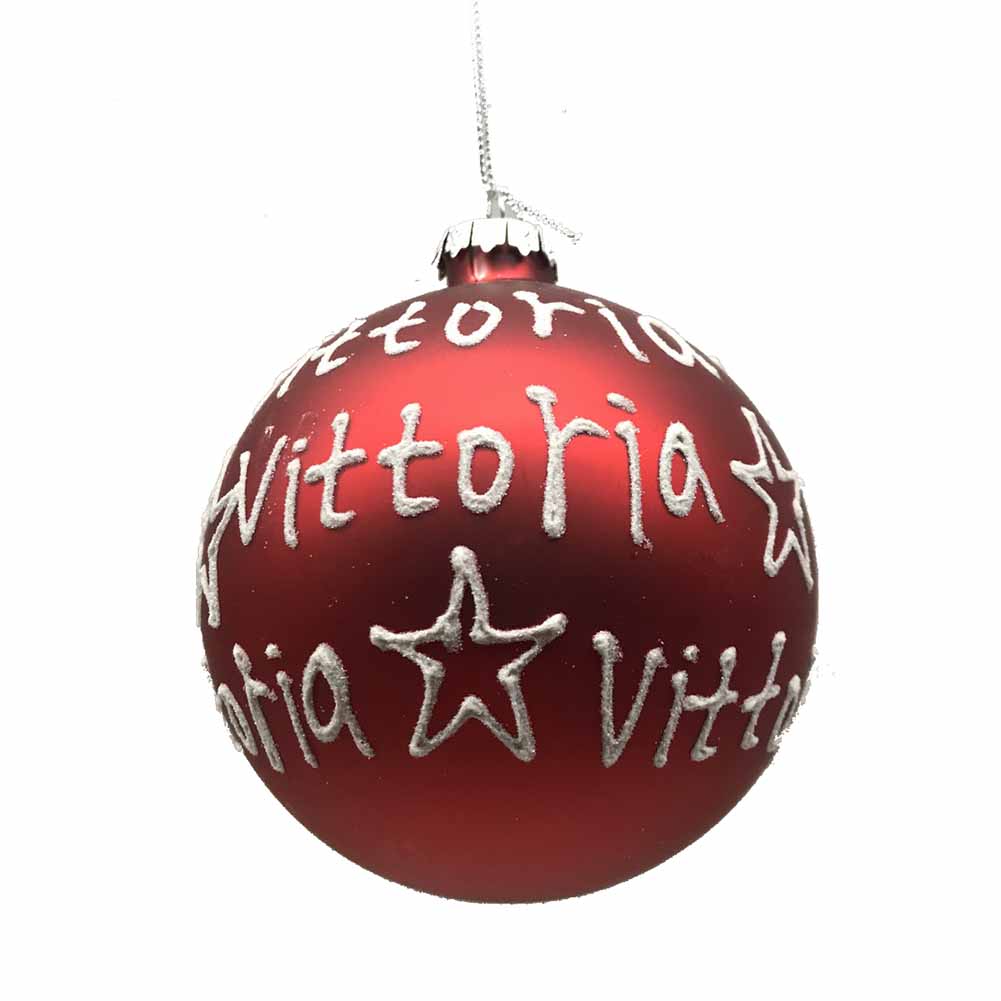Pallina di Natale in vetro 10cm rosso opaco scritta Vittoria 1