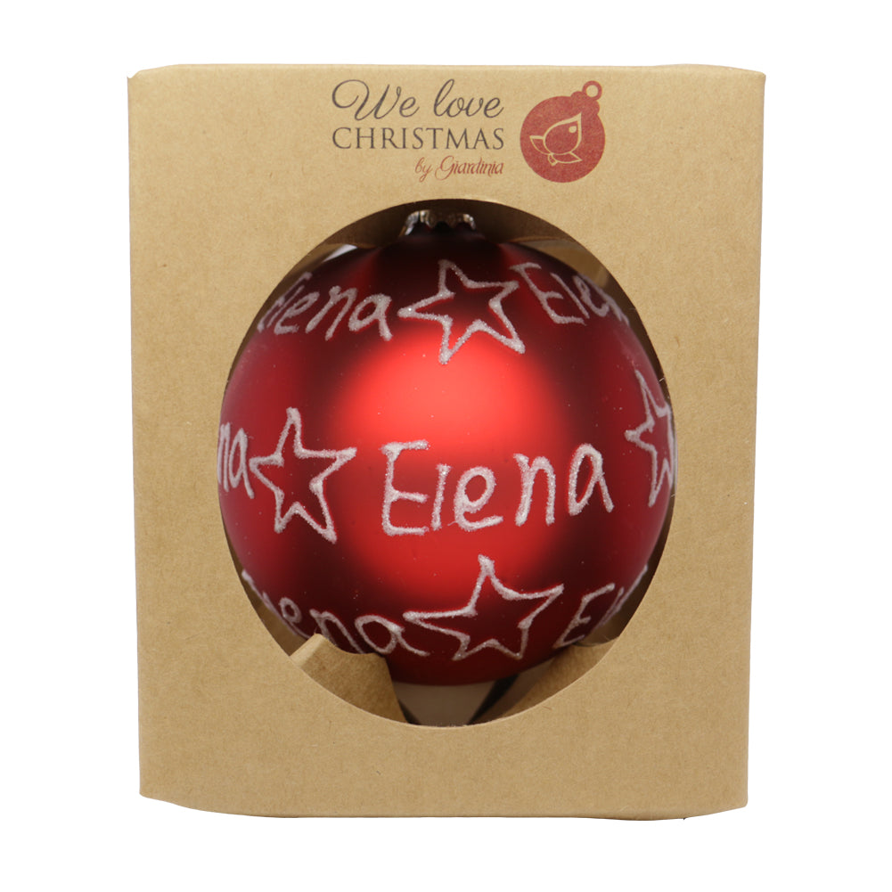 Pallina di Natale in vetro 10cm Rosso opaco scritta Elena 1