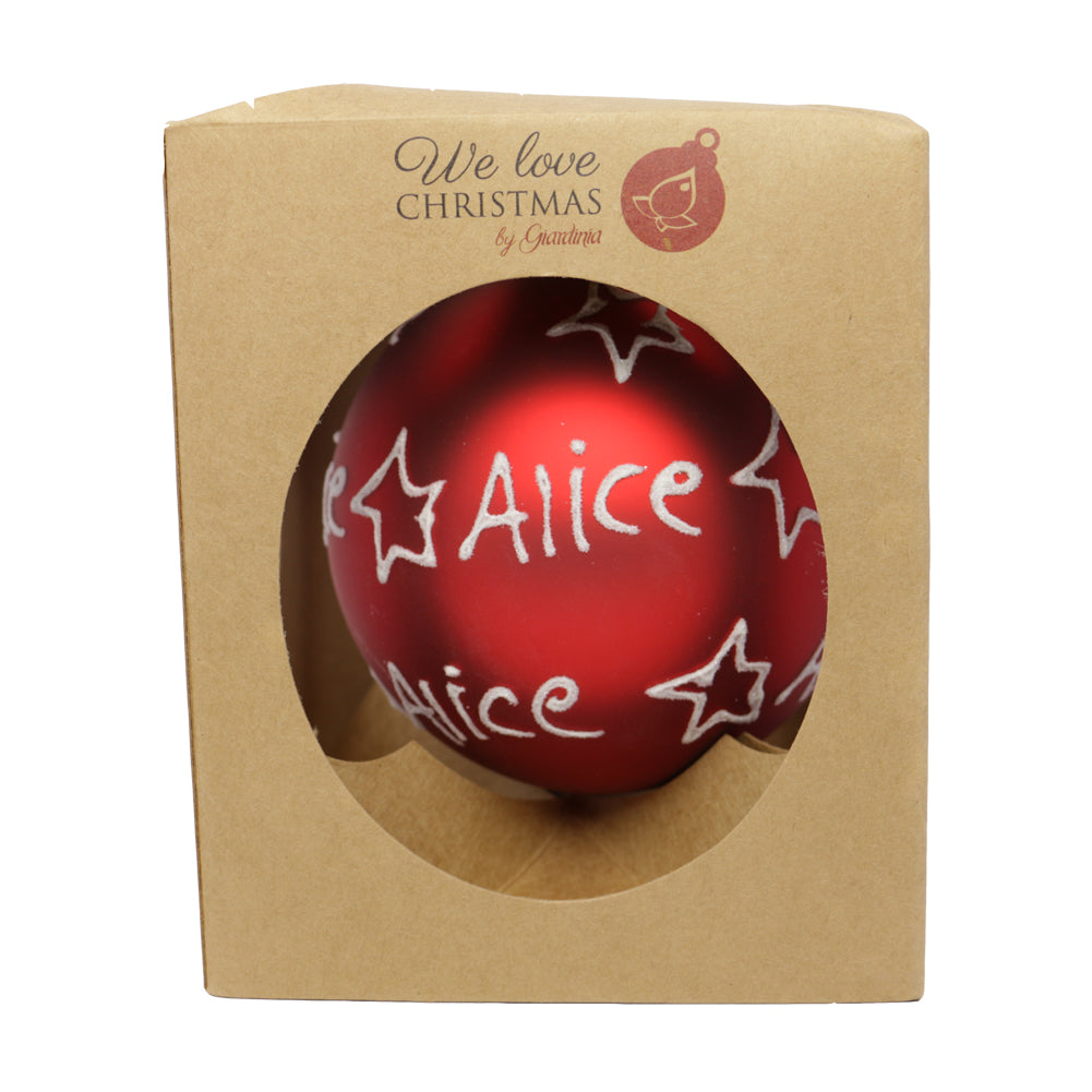 Pallina di Natale in vetro 10cm Rosso opaco scritta Alice 1