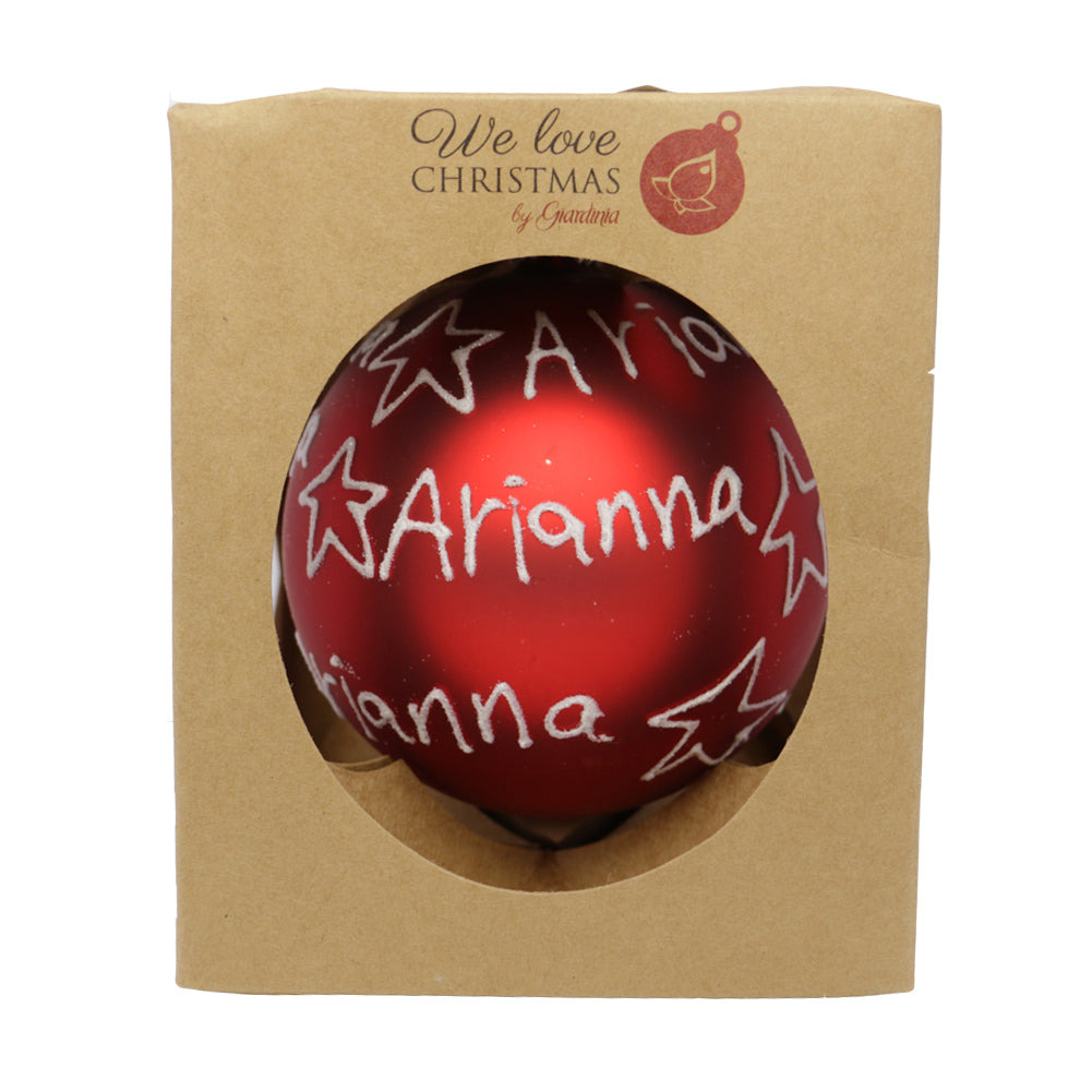 Pallina di Natale in vetro 10cm Rosso opaco scritta Arianna 1