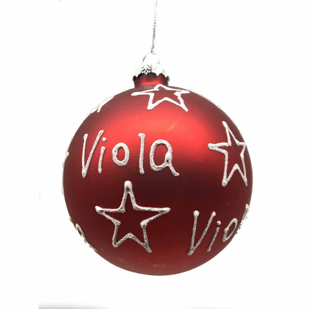 Pallina di Natale in vetro 10cm rosso opaco scritta Viola 1