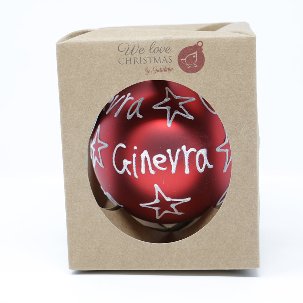 Pallina di Natale in vetro 10cm Rosso opaco scritta Ginevra 1