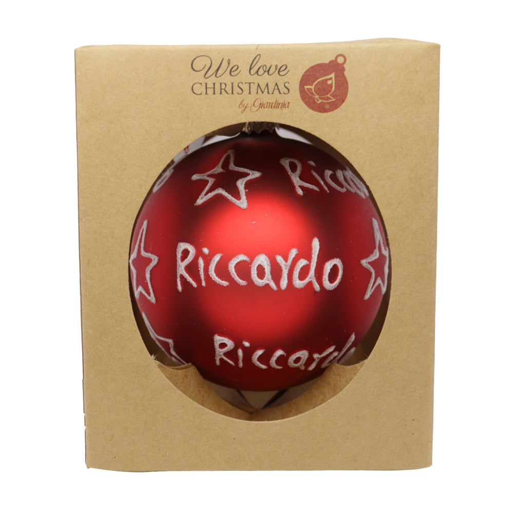 Pallina di Natale in vetro 10cm Rosso opaco scritta Riccardo 1