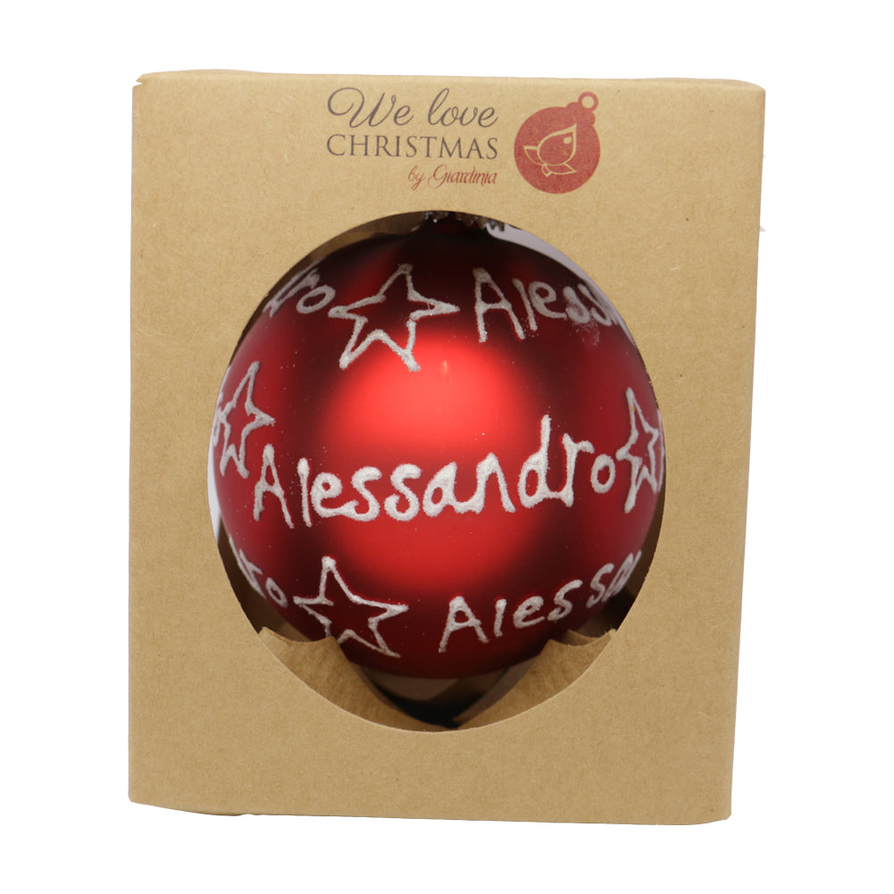 Pallina di Natale in vetro 10cm Rosso opaco scritta Alessandro 1