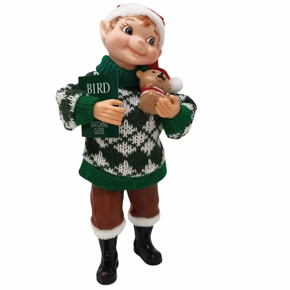 Elfo con orsacchiotto e maglione verde 18 cm 1