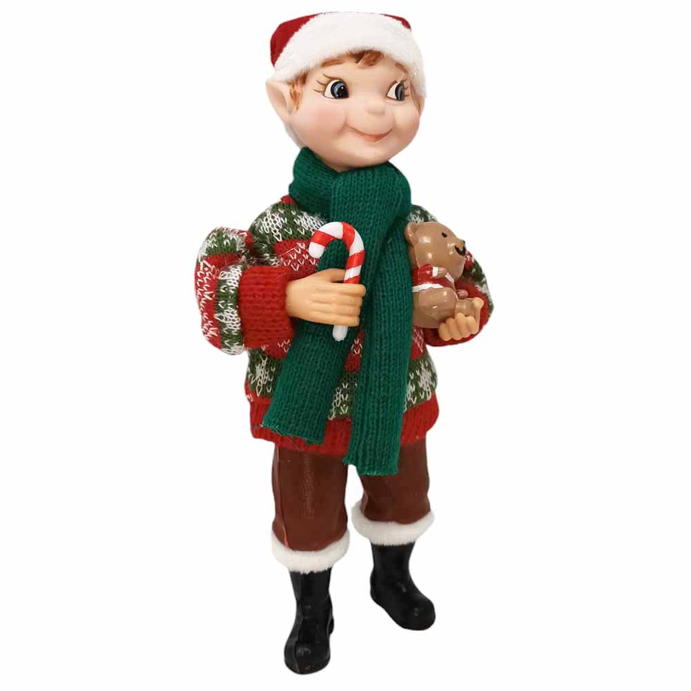Elfo con bastoncino di zucchero e orsacchiotto 18 cm 1