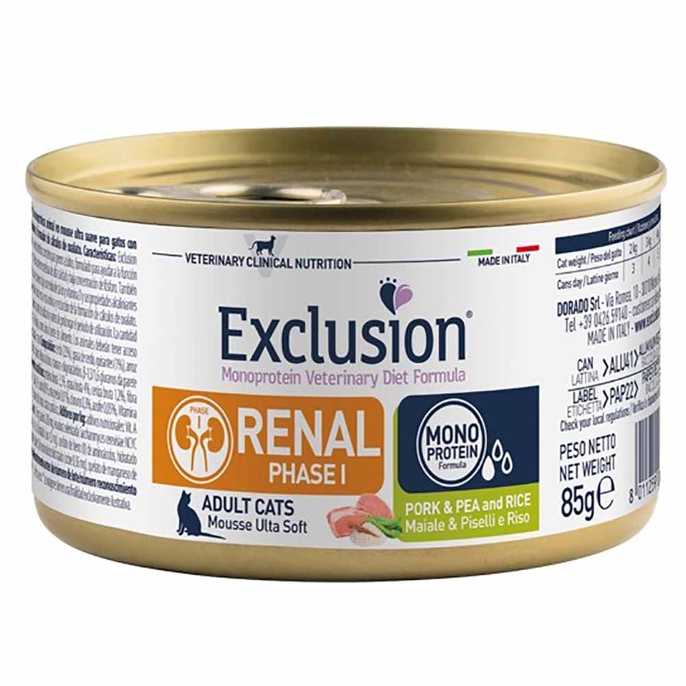 Exclusion Renal Phase 1 Maiale Piselli e Riso 85g per Gatti Adulti 1