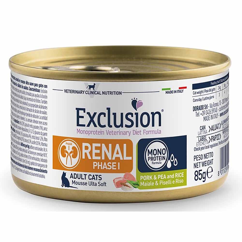 Exclusion Renal Phase 2 Maiale Piselli e Riso 85g per Gatti Adulti 1