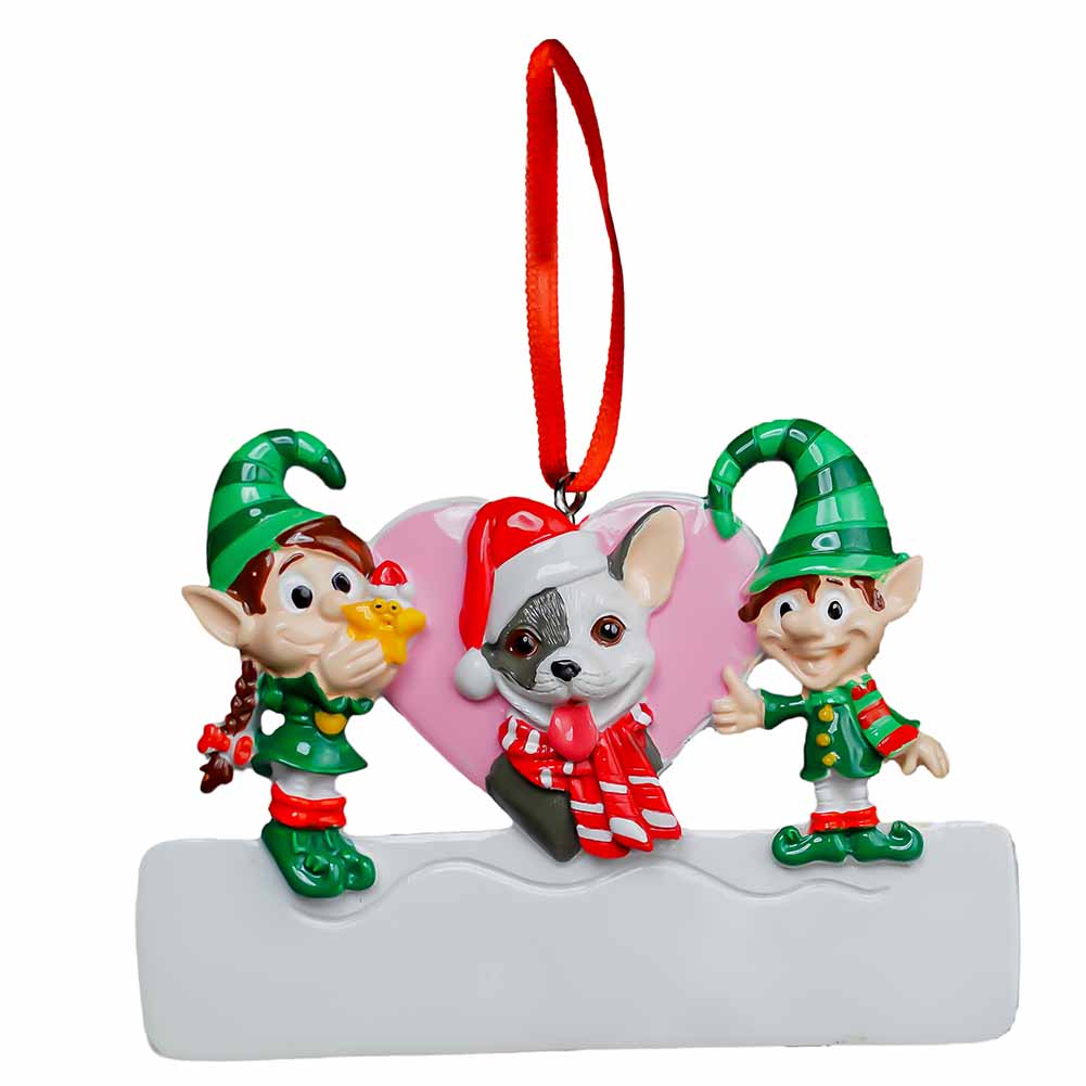 Pendente personalizzabile Elfetto e Elfetta con cane e cuori rosa Elfidea 1