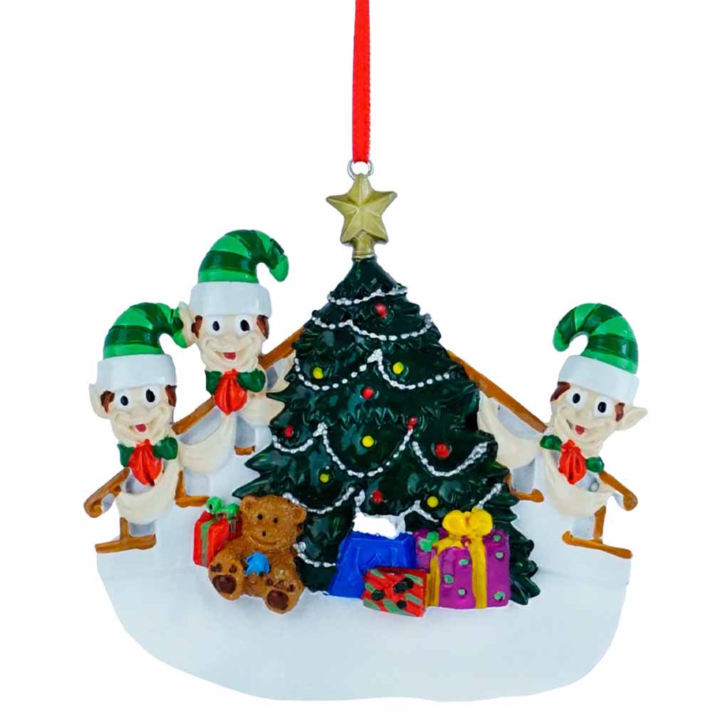 Pendente personalizzabile Tre Elfetti con Albero e regali Elfidea 1