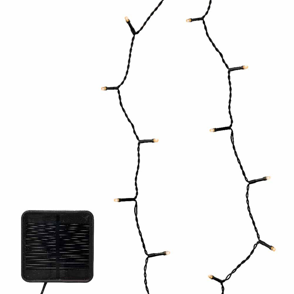 Catena luminosa solare 120 led luce calda con giochi di luce filo nero 9m 2
