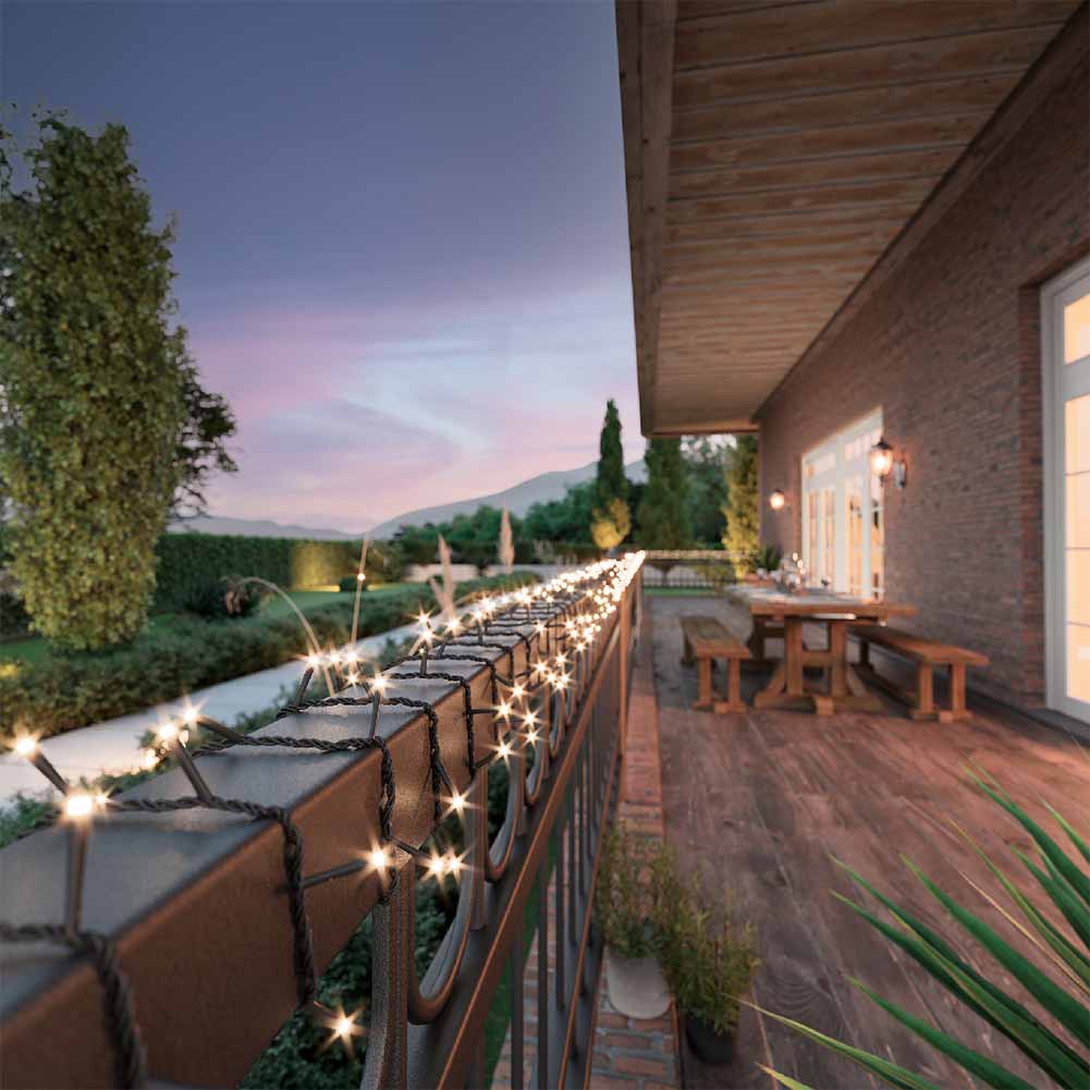 Catena luminosa a energia solare 360 led luce calda filo nero con giochi di luce 27m 2