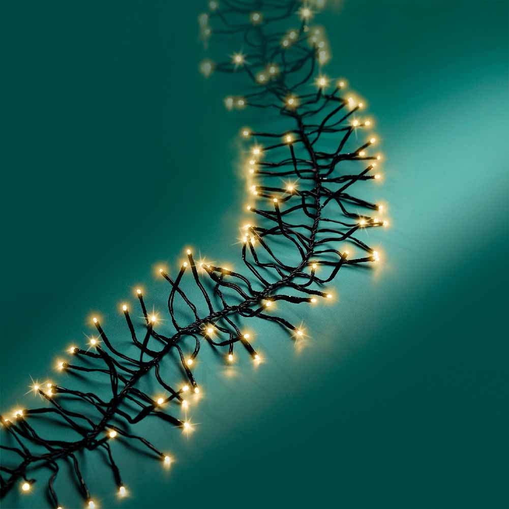 Catena luminosa Cluster 3000 led champagne filo nero con giochi di luce 28m 2