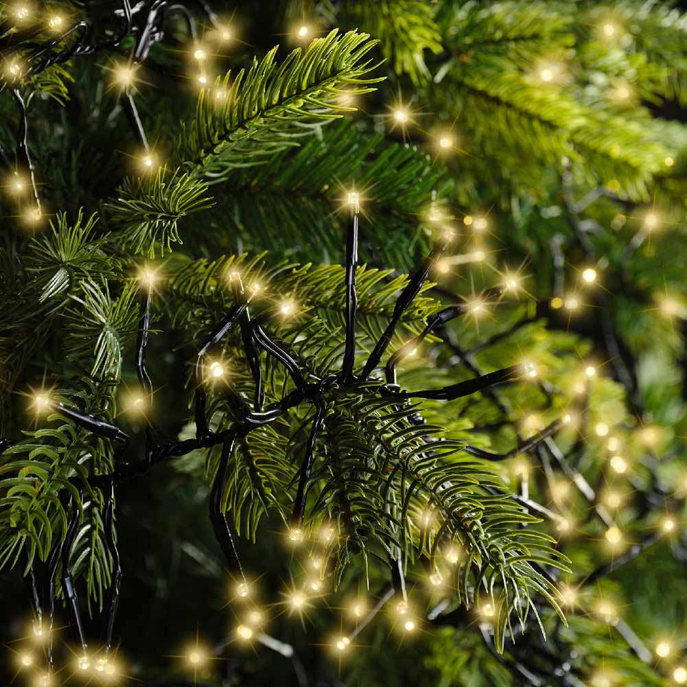 Catena luminosa Cluster 3000 led champagne filo nero con giochi di luce 28m 3