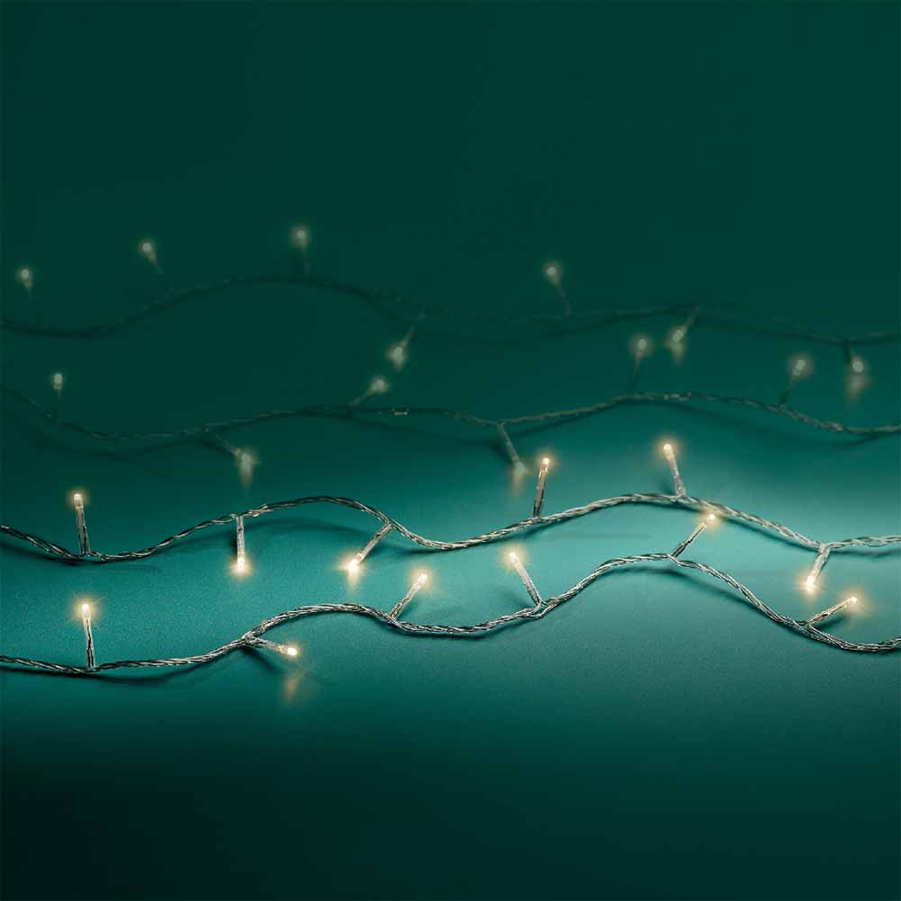 Catena luminosa a batteria 192 led luce calda filo trasparente con giochi di luce 14,3m 2