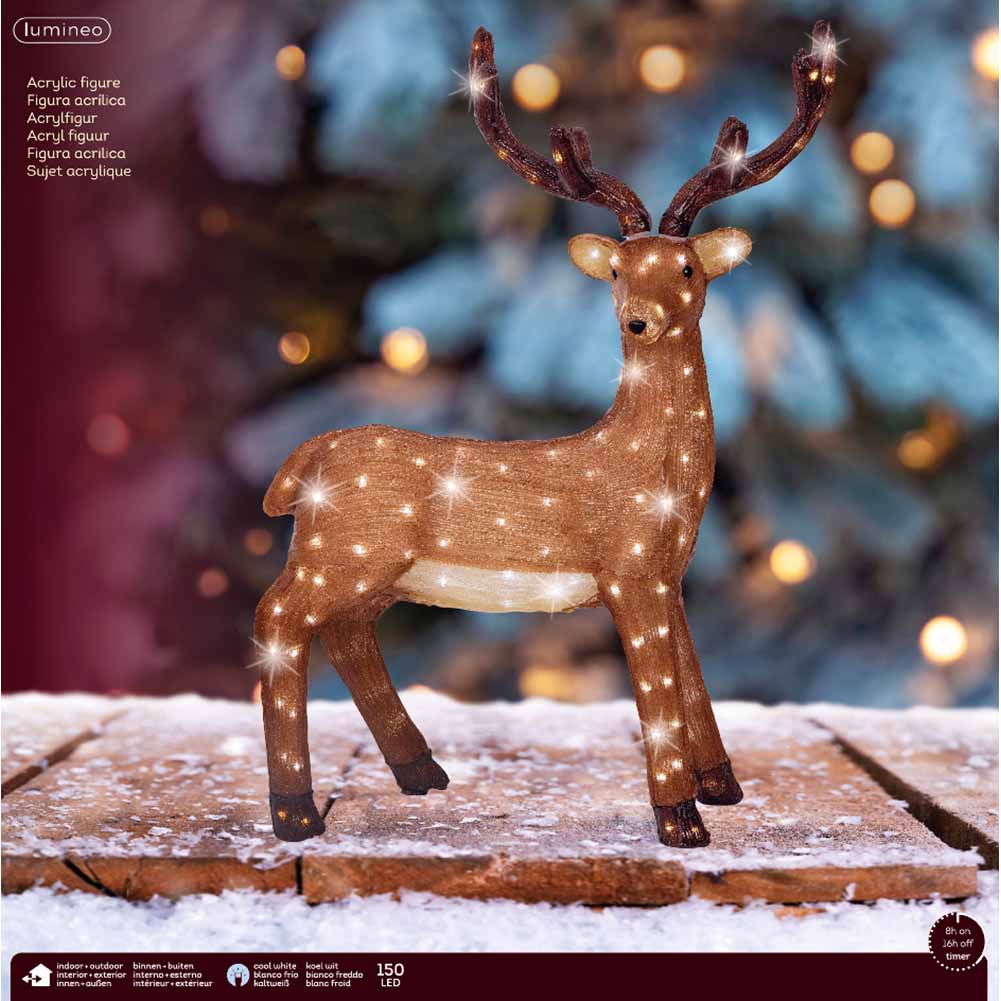 Figura luminosa Renna marrone 150 led bianco ghiaccio h86cm in soft acrilic 1