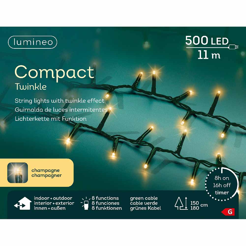 Catena luminosa 500 led compact champagne filo verde con giochi di luce 11m 1