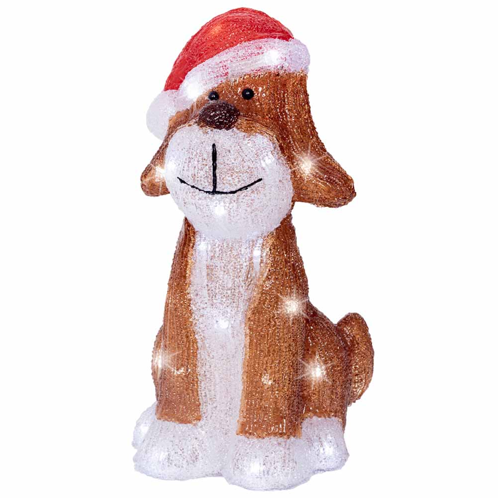 Figura luminosa a batteria cane con cappellino 30 led bianco ghiaccio 30cm 2