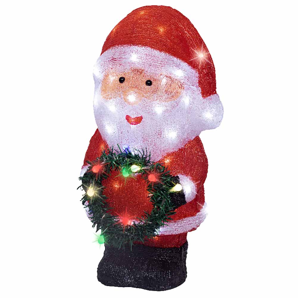 Figura luminosa Babbo Natale con corona natalizia 60 led bianco ghiaccio 49cm 2