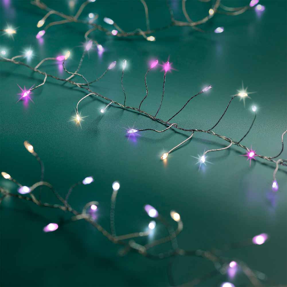 Catena luminosa a batteria 160 Micro led compact multicolor filo argento con giochi di luce 2m 2
