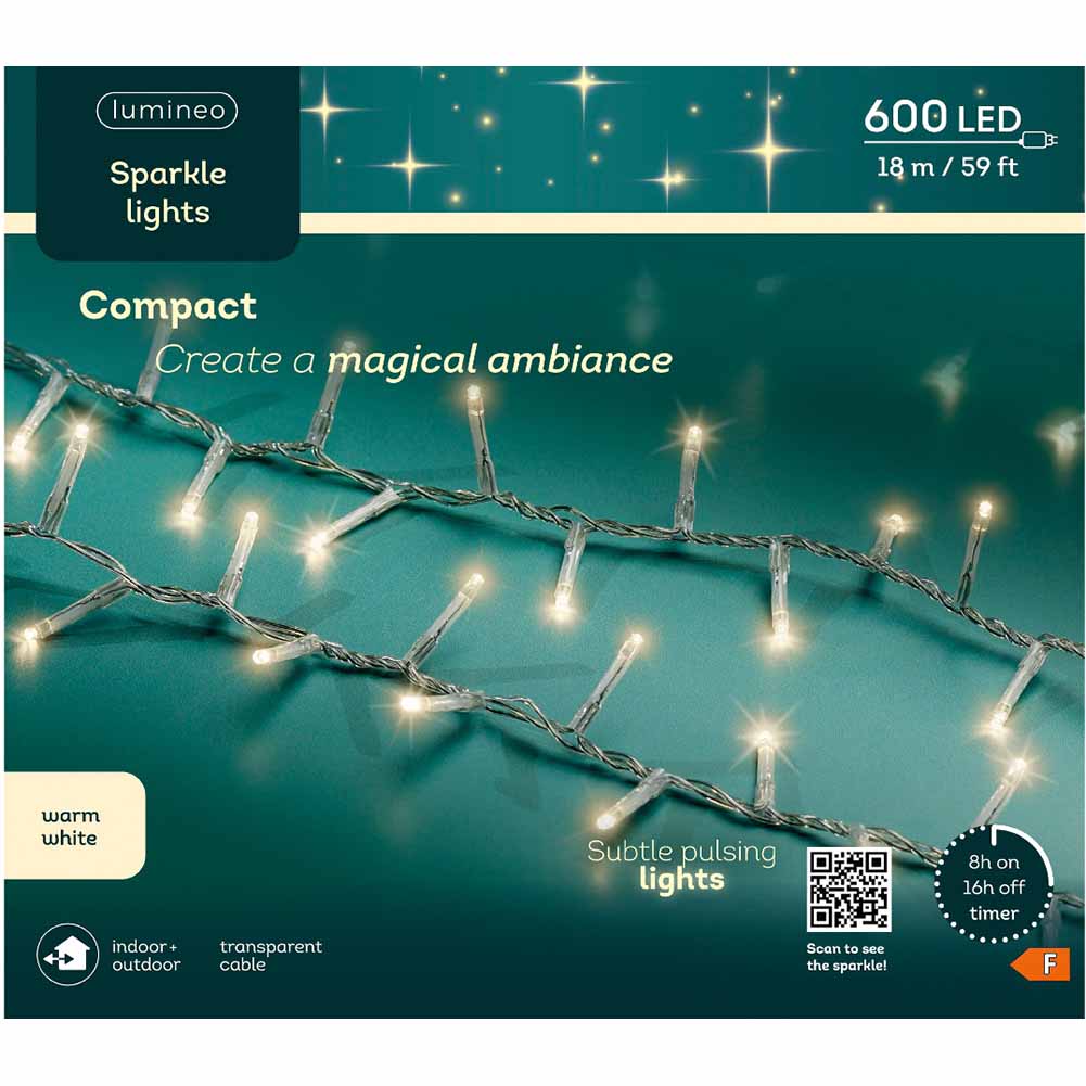 Catena luminosa 600 led compact sparkle lights luce calda filo trasparente 18m 1