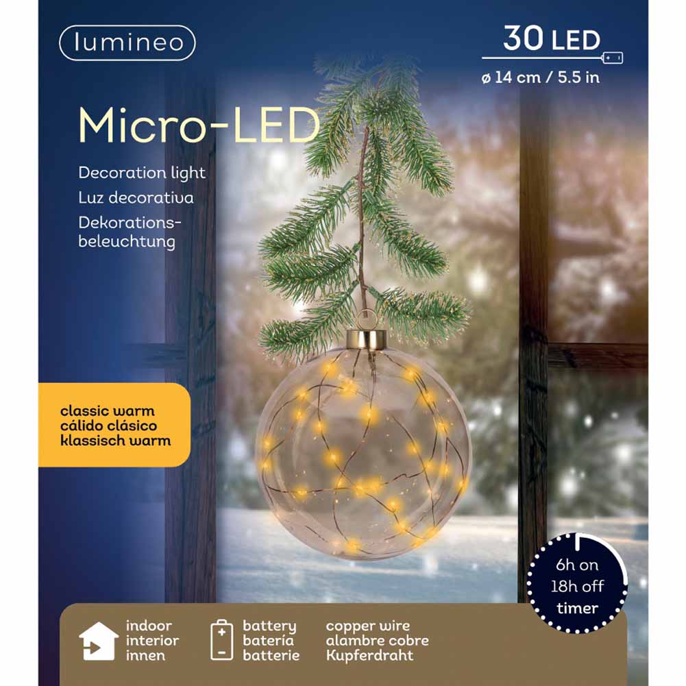 Pendente luminoso a batteria Sfera ambra 30 micro led luce calda classica 14cm 1