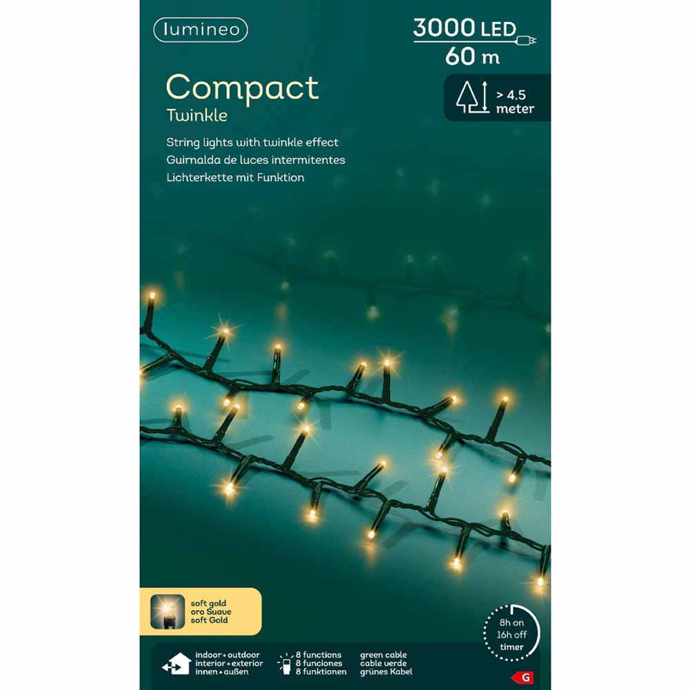 Catena luminosa 3000 led compact champagne filo verde con giochi di luce 60m 1
