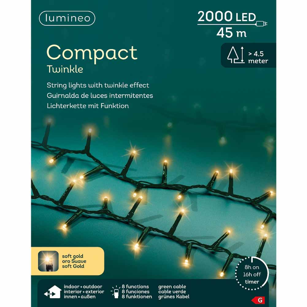 Catena luminosa 2000 led compact champagne filo verde con giochi di luce 45m 1