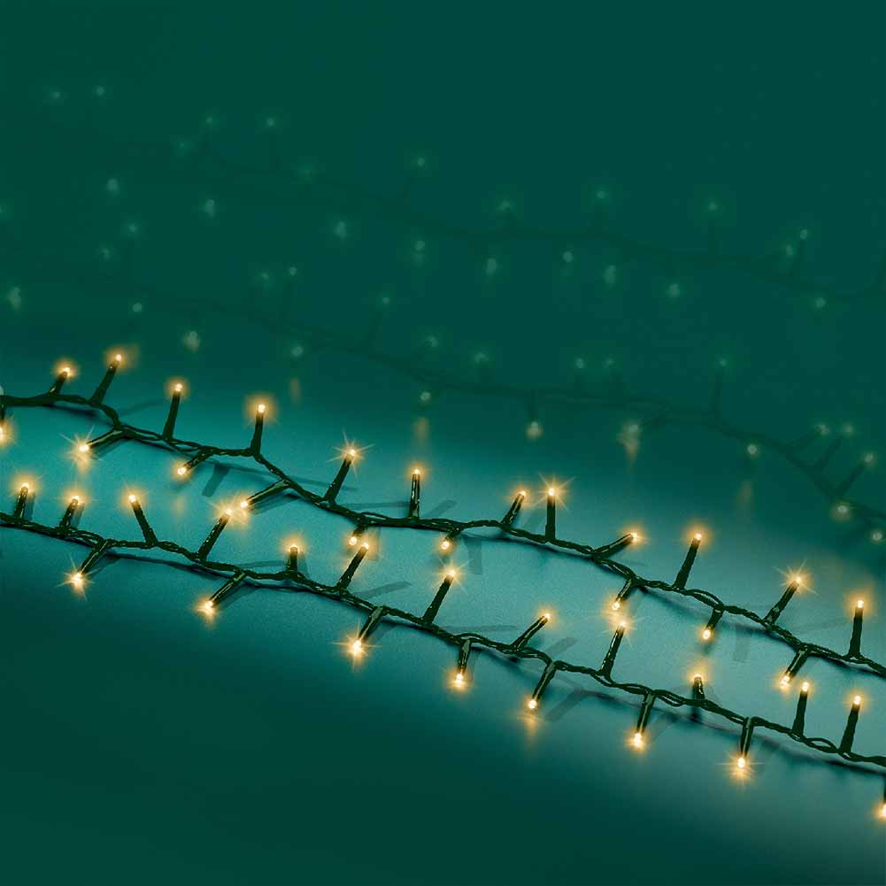 Catena luminosa 2000 led compact champagne filo verde con giochi di luce 45m 2