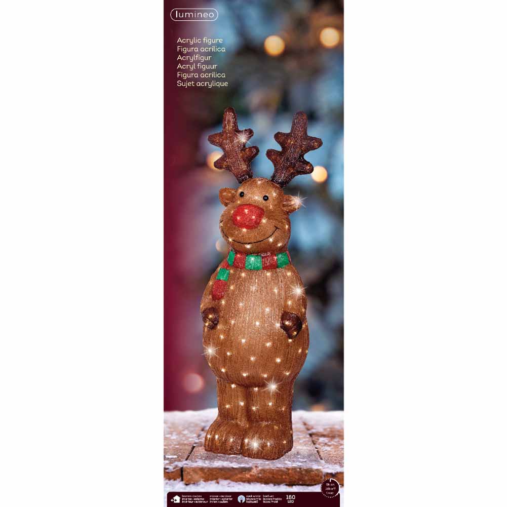 Figura luminosa Renna Rudolf in piedi 180 led bianco ghiaccio h115cm 1