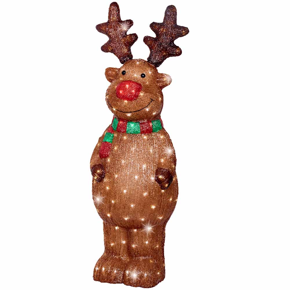 Figura luminosa Renna Rudolf in piedi 180 led bianco ghiaccio h115cm 2