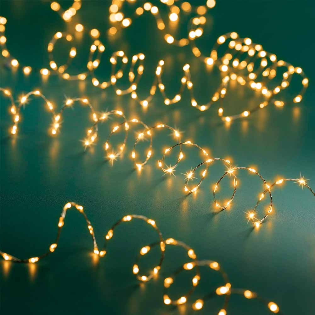 Catena luminosa 567 micro led extra dence luce calda classica filo argento con giochi di luce 9m 2