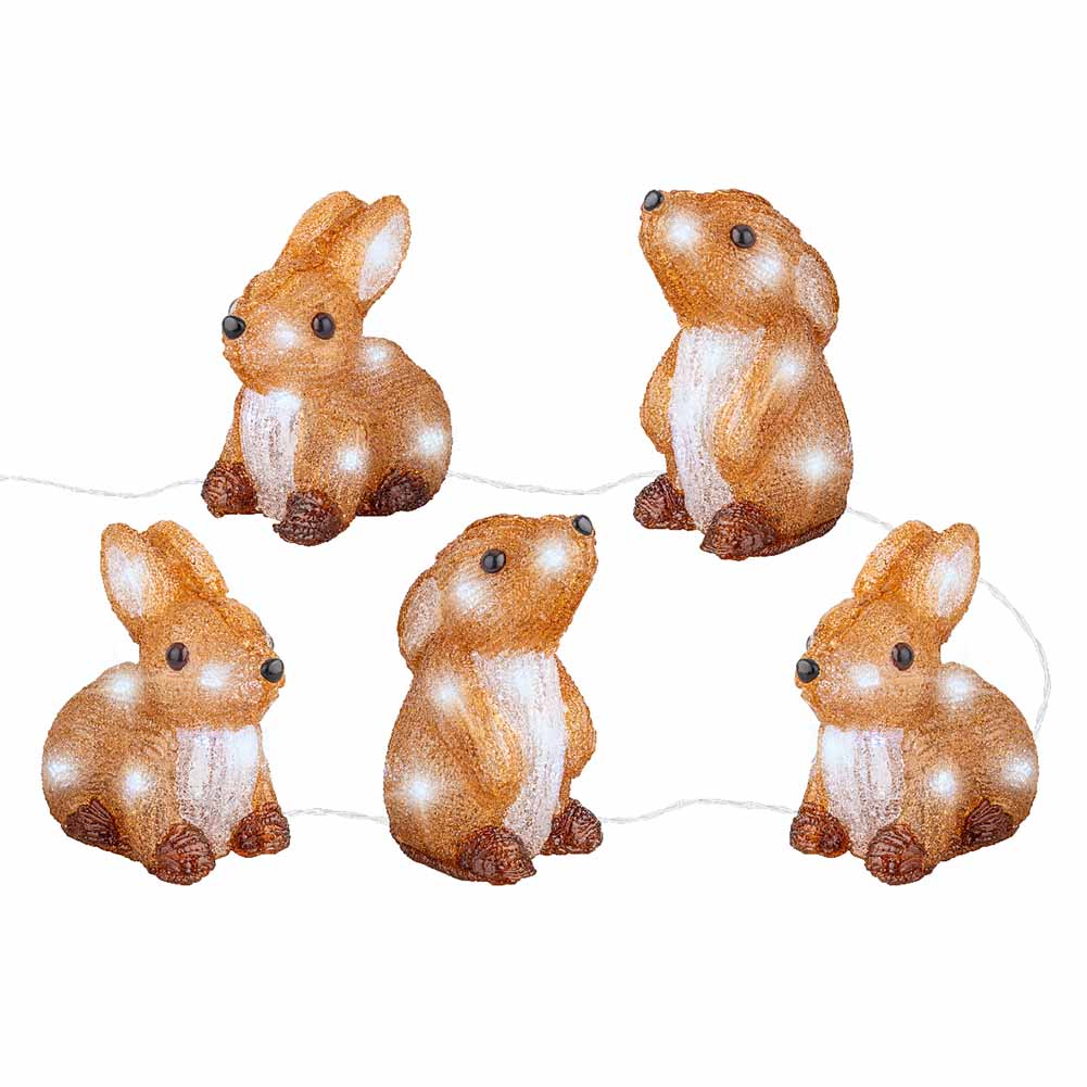 Figura luminosa a batteria 5 conigli 60 led luce bianco ghiaccio h14cm 2