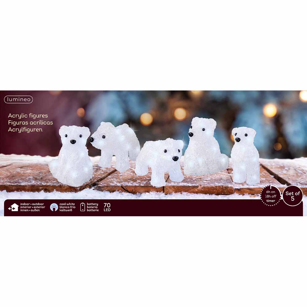 Figura luminosa a batteria 5 orsetti polari 70 led luce bianco ghiaccio h11cm 1