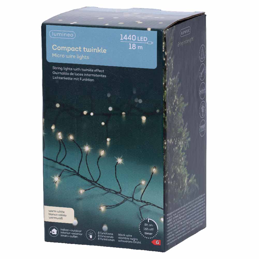 Catena luminosa 1440 Micro led compact luce calda filo nero con giochi di luce 18 m 1